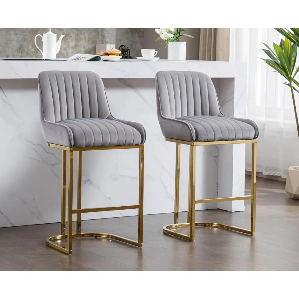 Set of 2 Velvet Upholstered Bar Stools with Backrest and Gold Base for Comfortable Breakfast, Kitchen Island, Restaurant, or Pub
Set of 2 Velvet Upholstered Bar Stools with Backrest and Gold Base for Comfortable Breakfast, Kitchen Island, Restaurant, or Pub