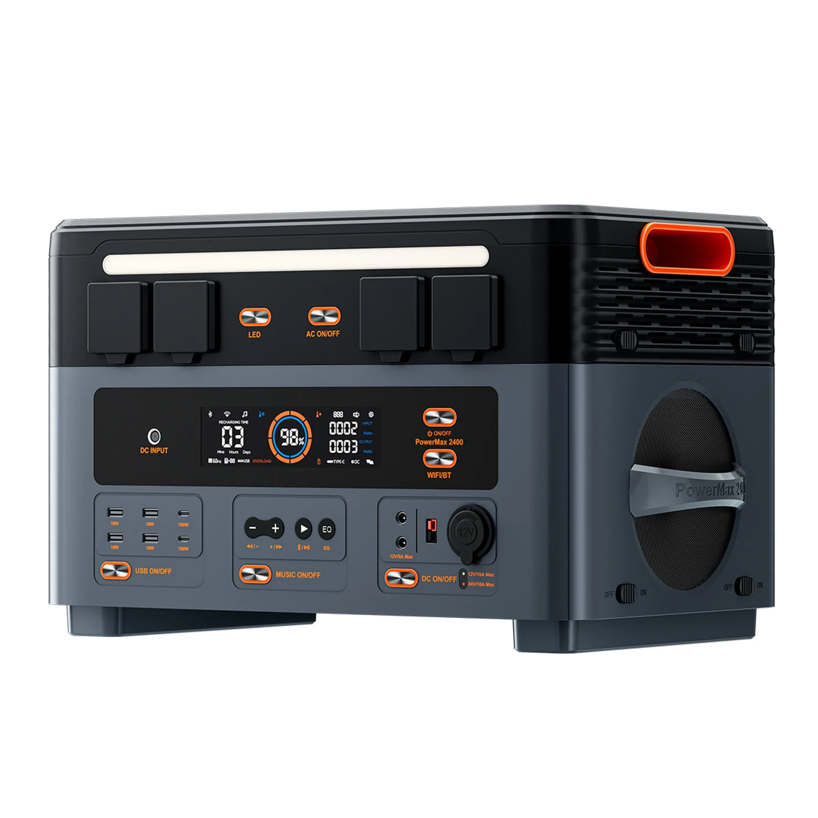 Портативная электростанция PowerMax 2400, 2400 Вт, 1872 Втч, двойной динамик, быстрая зарядка 1,2 часа, управление через приложение, светодиодная подсветка, 16 выходов, ИБП
Портативная электростанция PowerMax 2400, 2400 Вт, 1872 Втч, двойной динамик, быстрая зарядка 1,2 часа, управление через приложение, светодиодная подсветка, 16 выходов, ИБП