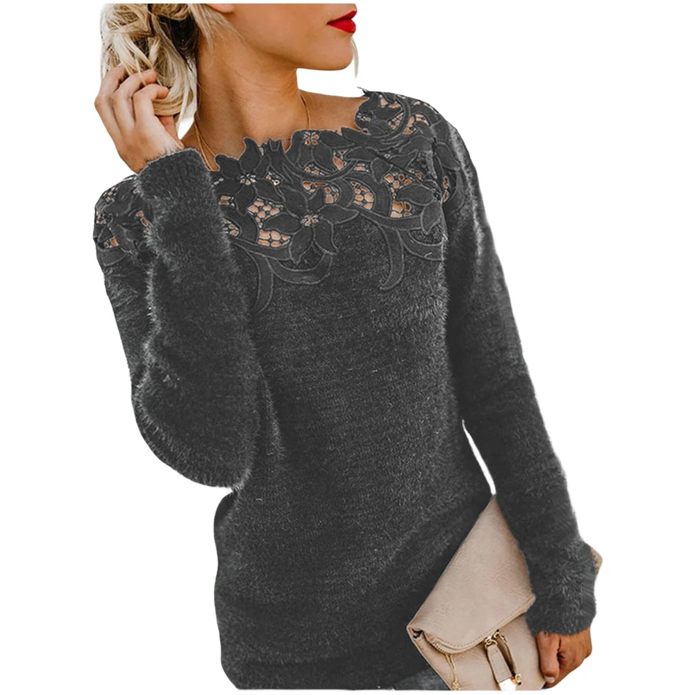 Comfortable Fashion Knit Women Pullover Sweater Holiday Outfits Winter Fashion Autumn Winter Lace Splicing Long Sleeve
Comfortable Fashion Knit Women Pullover Sweater Holiday Outfits Winter Fashion Autumn Winter Lace Splicing Long Sleeve