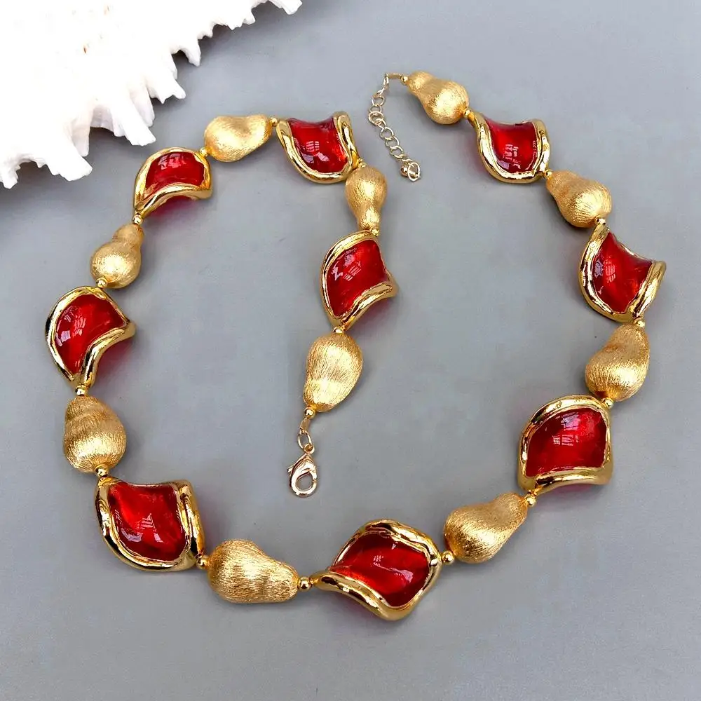 YYGEM 20x23mm Red Murano Glass Gold Plated Brushed Bead Necklace Women Collar Choker Necklaces Jewelry
YYGEM 20x23mm Red Murano Glass Gold Plated Brushed Bead Necklace Women Collar Choker Necklaces Jewelry
