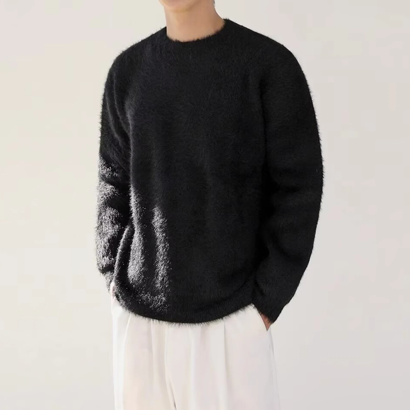 Men's Knitted Sweater for Winter Thick Fuzzy Plush Pullover with Round Neck Elastic Mid Length for Wear
Men's Knitted Sweater for Winter Thick Fuzzy Plush Pullover with Round Neck Elastic Mid Length for Wear