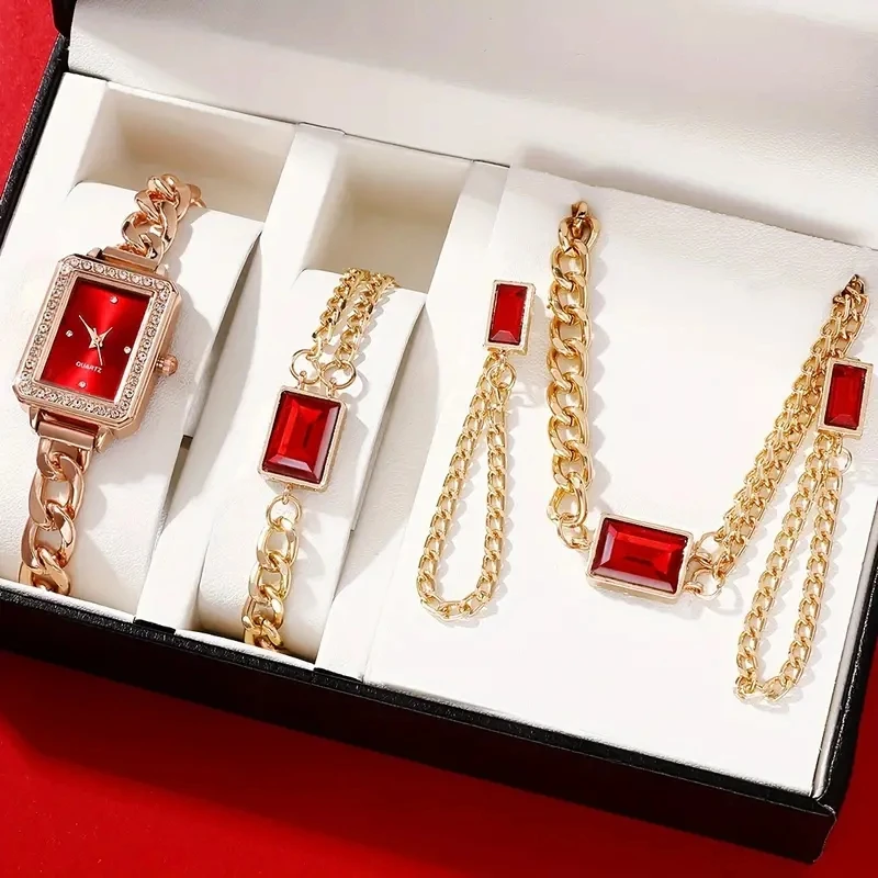 Women's watch fashion simple temperament square quartz watch + chain chain emerald necklace + earrings + bracelet(No box)
Women's watch fashion simple temperament square quartz watch + chain chain emerald necklace + earrings + bracelet(No box)