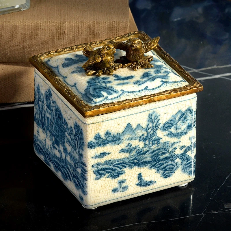 Home Decorative Brass Porcelain Box With Lid Small Blue And White Square Glazed Ceramic Hand Painted Jars Centerpiece European
Home Decorative Brass Porcelain Box With Lid Small Blue And White Square Glazed Ceramic Hand Painted Jars Centerpiece European