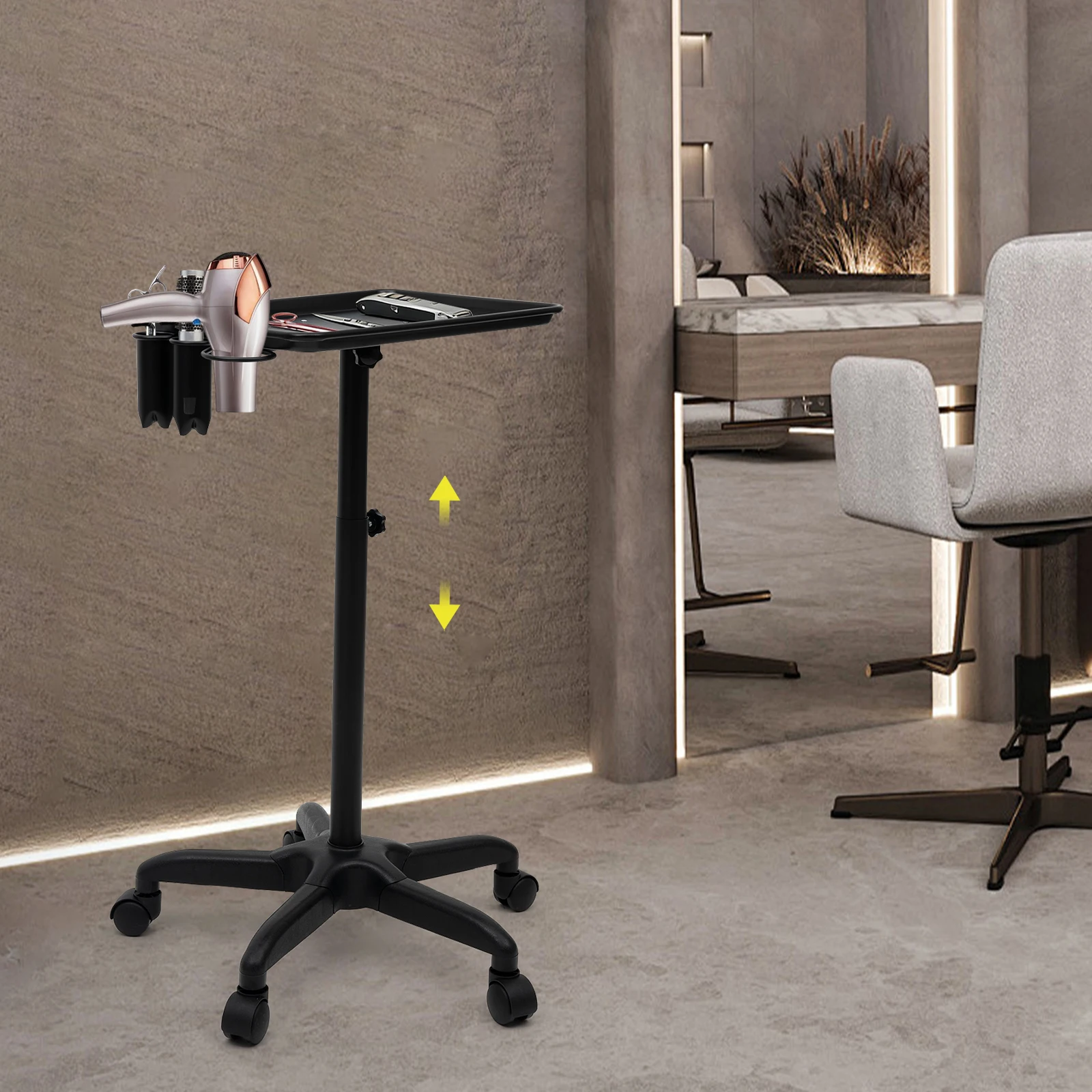 Salon Trolley Black Modern Salon Tray Cart Adjustable Height Rolling Beauty Salon Trolley for Hairdressing Tools
Salon Trolley Black Modern Salon Tray Cart Adjustable Height Rolling Beauty Salon Trolley for Hairdressing Tools