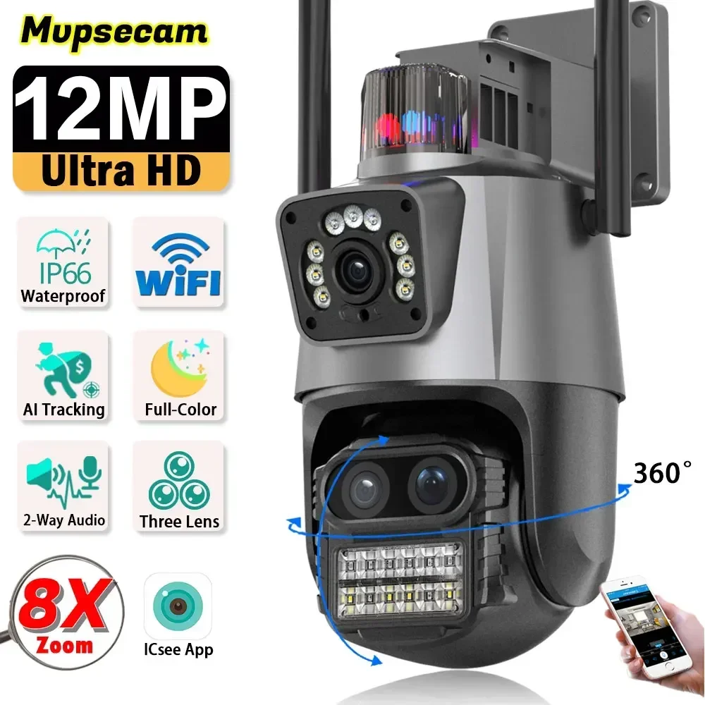 360 Беспроводная уличная 6K 12MP Wi-Fi камера безопасности ICSee Smart с тремя объективами 8-кратным зумом IP-камера видеонаблюдения CCTV с автоматическим отслеживанием
360 Беспроводная уличная 6K 12MP Wi-Fi камера безопасности ICSee Smart с тремя объективами 8-кратным зумом IP-камера видеонаблюдения CCTV с автоматическим отслеживанием
