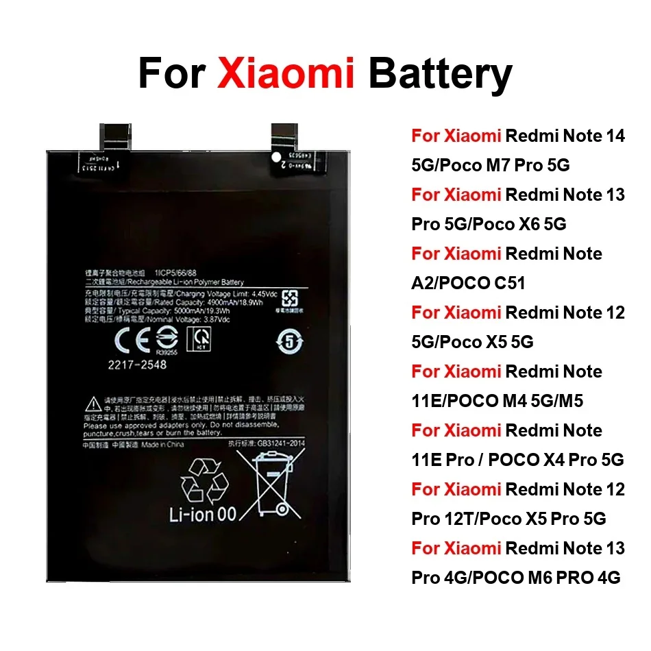 5000-5110 мАч для Xiaomi Redmi Note 11E 11EPOCO 5Gm5 A2poco 14 5GPOCO M7 X6 13 12 X5 5G Pro 4G Аккумулятор BN5H BP4K BN5J
5000-5110 мАч для Xiaomi Redmi Note 11E 11EPOCO 5Gm5 A2poco 14 5GPOCO M7 X6 13 12 X5 5G Pro 4G Аккумулятор BN5H BP4K BN5J