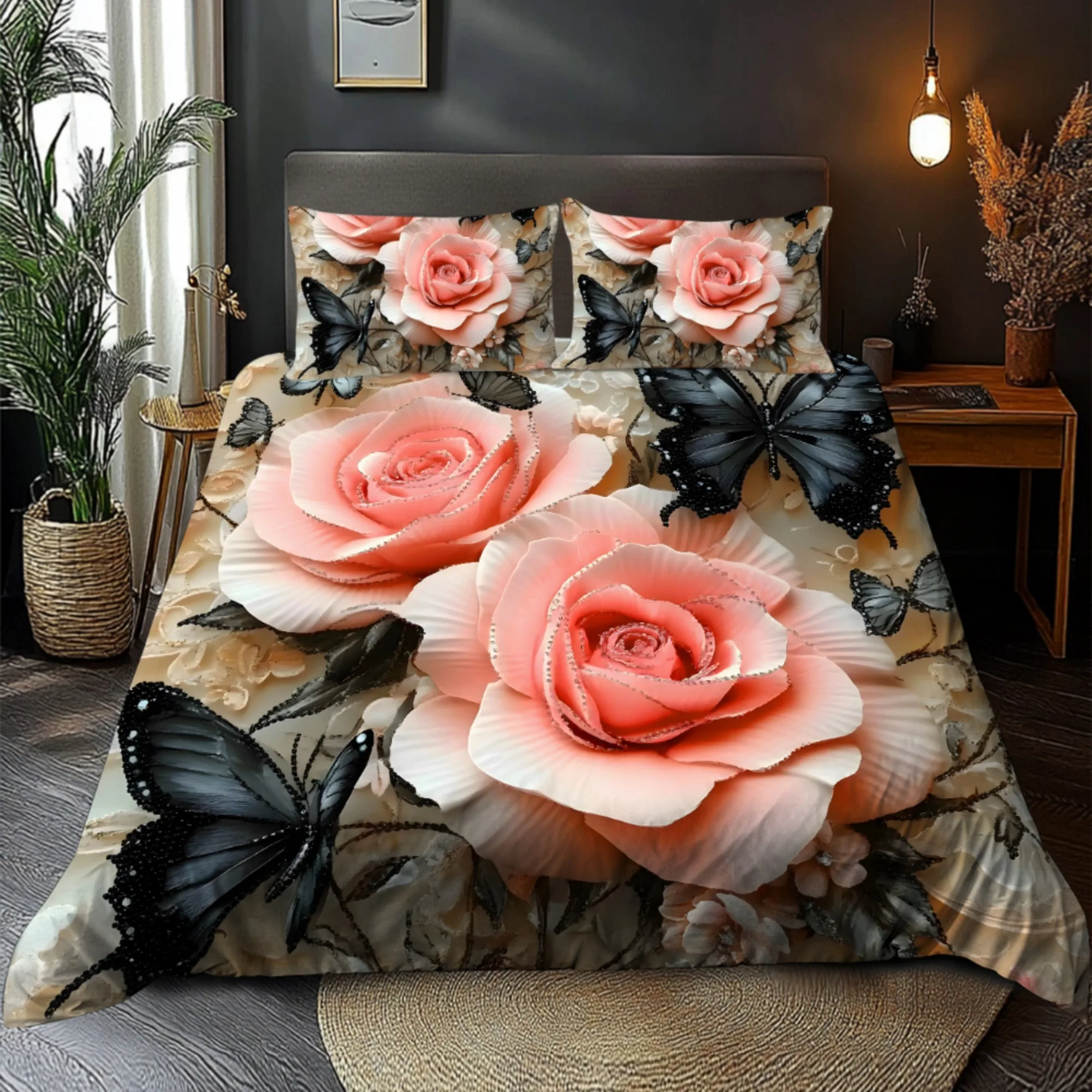 Valentine's Day Themed 3D Ultra-Soft Brushed Digital Print Duvet Cover Set Rose & Black Butterfly Pattern Bedding
Valentine's Day Themed 3D Ultra-Soft Brushed Digital Print Duvet Cover Set Rose & Black Butterfly Pattern Bedding