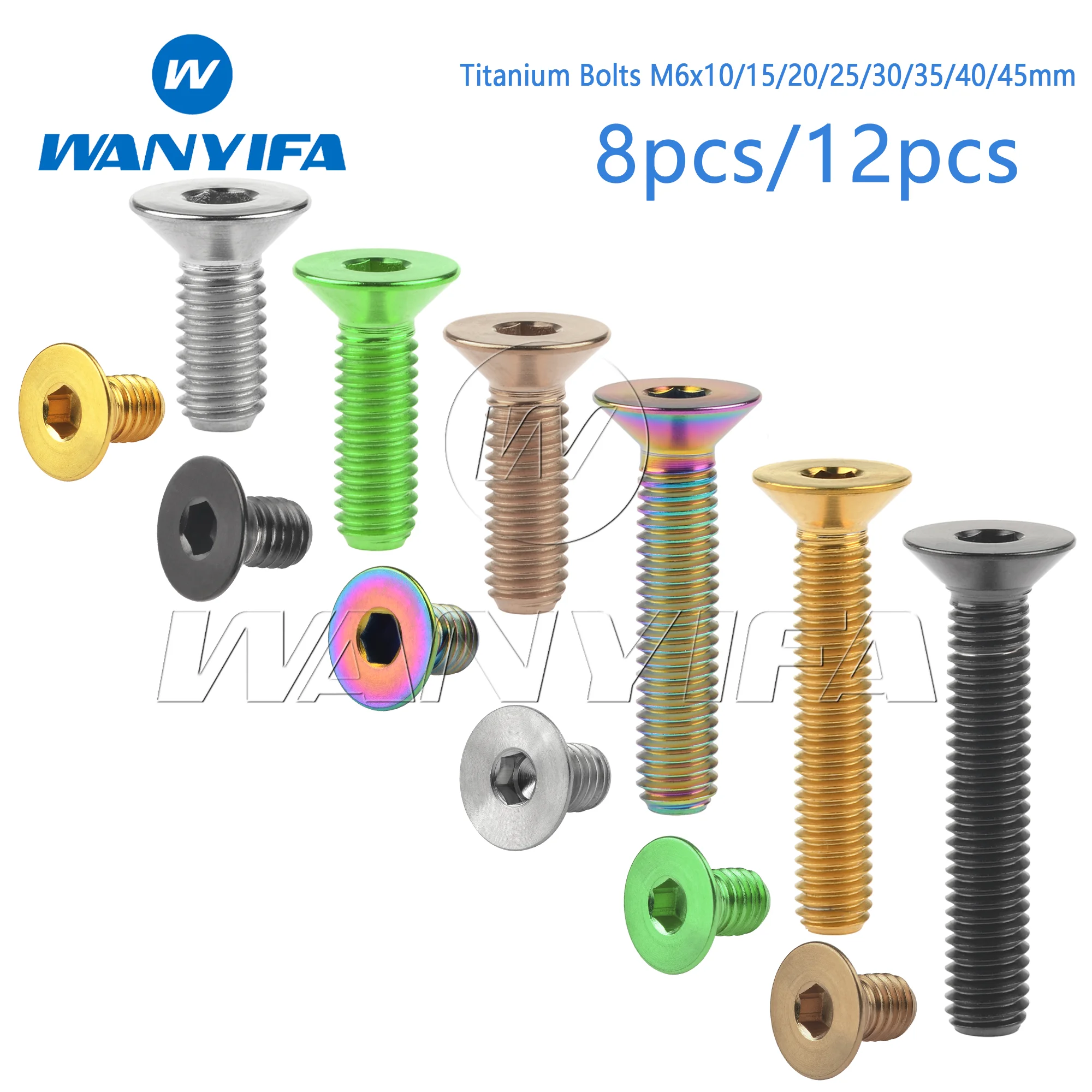 Титановые болты Wanyifa M6x10/15/20/25/30/35/40/45 мм для велосипедной головки, винты с плоской потайной головкой, 8 шт./12 шт.
Титановые болты Wanyifa M6x10/15/20/25/30/35/40/45 мм для велосипедной головки, винты с плоской потайной головкой, 8 шт./12 шт.