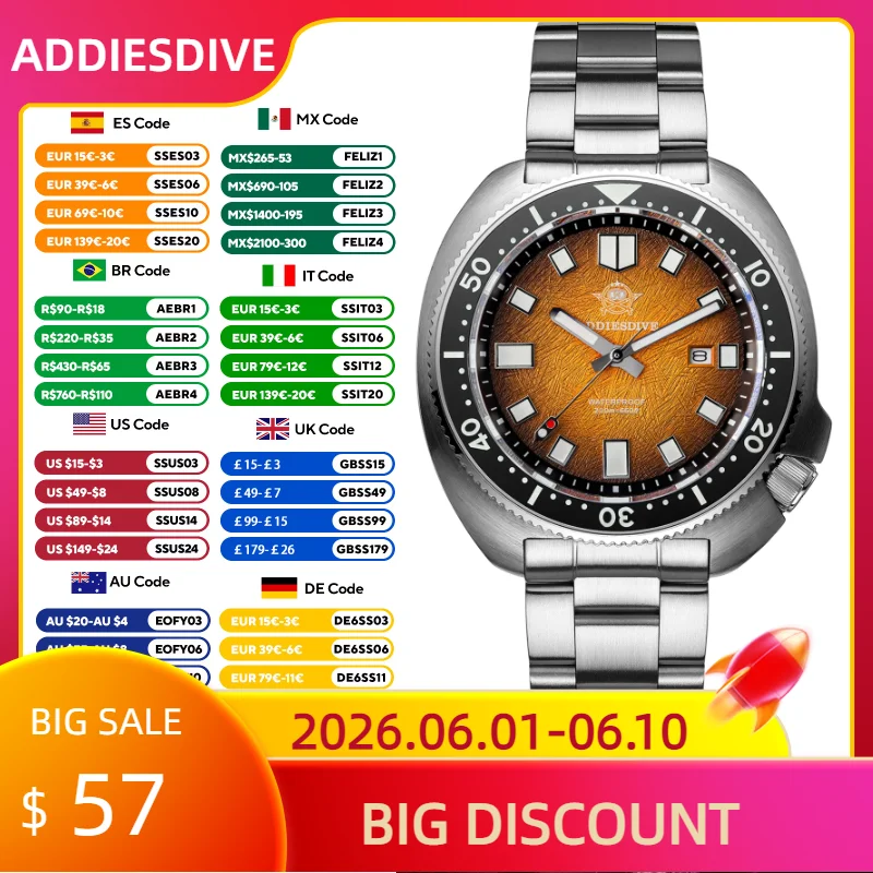 ADDIESDIVE AD2511 Men's Watch Stainless Steel Super Luminous 20Bar Waterproof Sapphire Glass Personalized Diving Quartz Watches
ADDIESDIVE AD2511 Men's Watch Stainless Steel Super Luminous 20Bar Waterproof Sapphire Glass Personalized Diving Quartz Watches