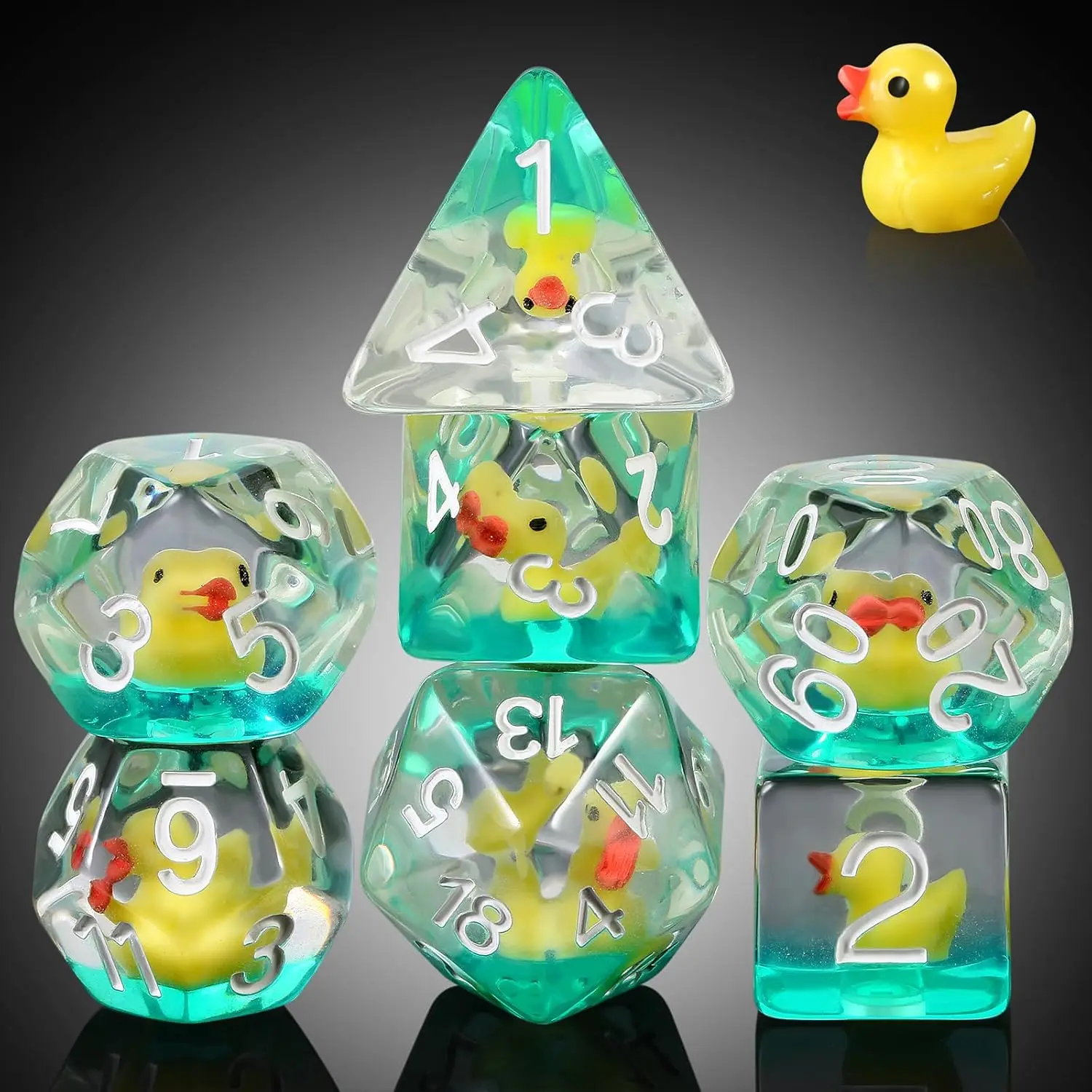 7-Piece Duck-Themed D&D Dice Set with Velvet Bag for Role-Playing and Tabletop Games
7-Piece Duck-Themed D&D Dice Set with Velvet Bag for Role-Playing and Tabletop Games