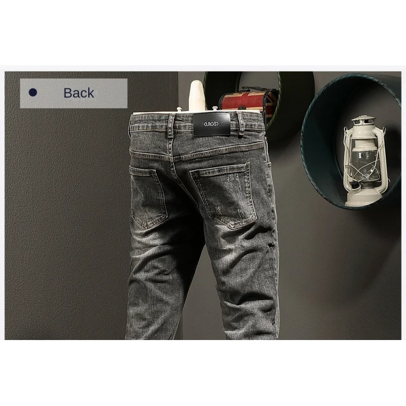 Высококачественные черные, серые джинсы, мужские модные корейские уличные модные повседневные эластичные облегающие брюки с небольшими штанинами
Высококачественные черные, серые джинсы, мужские модные корейские уличные модные повседневные эластичные облегающие брюки с небольшими штанинами