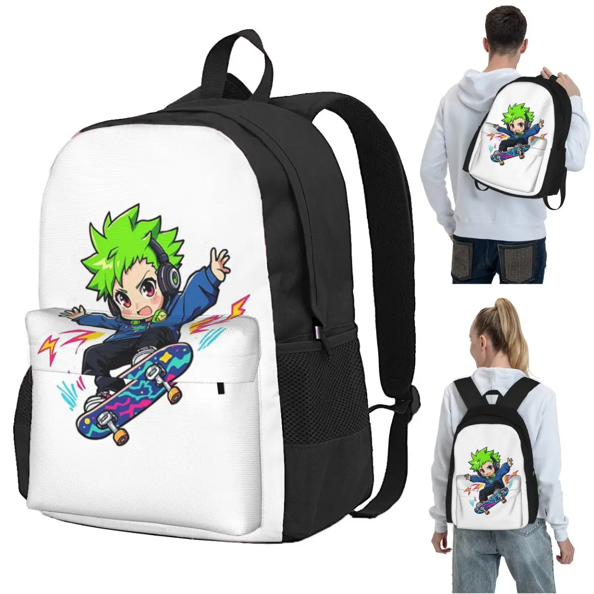 Kawaii Anime Skater Boy Doing Neon Skate Trick Backpack Student BookBag Children School Bag Laptop Shoulder Bags for Boys Girls
Kawaii Anime Skater Boy Doing Neon Skate Trick Backpack Student BookBag Children School Bag Laptop Shoulder Bags for Boys Girls