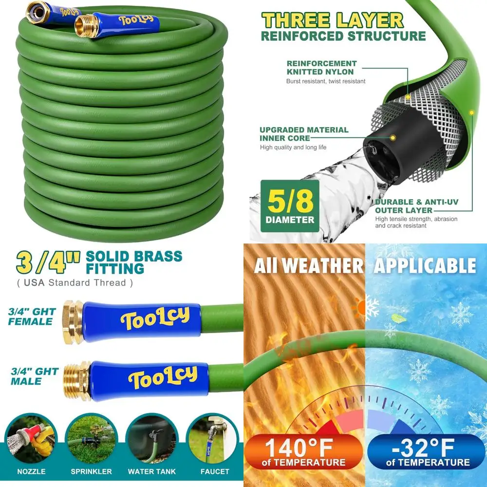 Heavy-Duty 100-Foot Garden Hose - Lightweight, All-Weather, Durable Water Hose with Brass Fittings for Outdoor Use
Heavy-Duty 100-Foot Garden Hose - Lightweight, All-Weather, Durable Water Hose with Brass Fittings for Outdoor Use