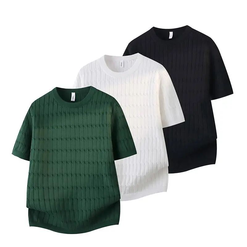2026 New Men's Knitted Shirt Short Sleeve Ice Cool Silk Texture Embroidery 3D Stripes round Neck Fashionable Summer Thin
2026 New Men's Knitted Shirt Short Sleeve Ice Cool Silk Texture Embroidery 3D Stripes round Neck Fashionable Summer Thin