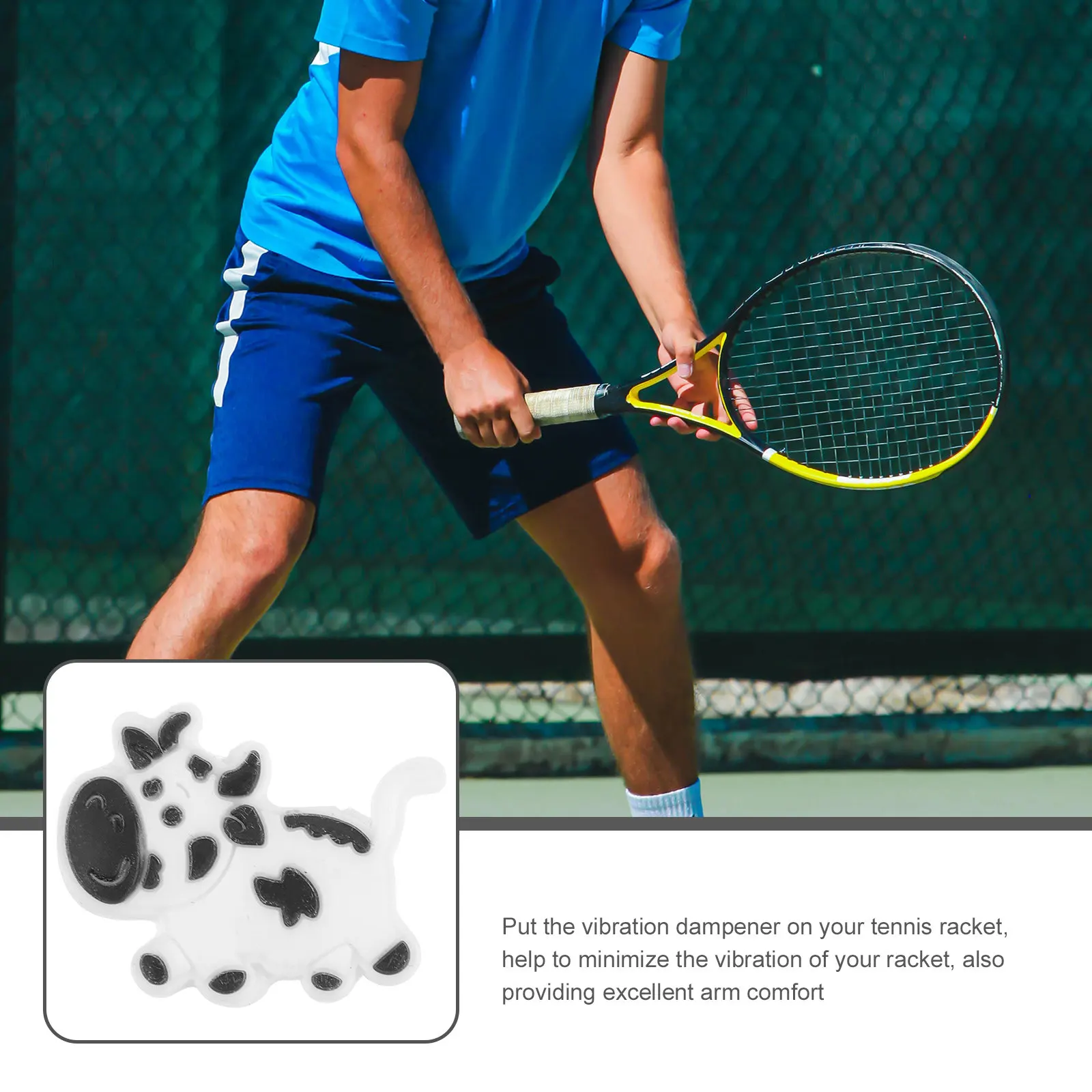 Cartoon Cow Tennis Racket Dampener Silicone Shock Absorber Tiny Vibration Dampener Tennis Racket Stability Accessory
Cartoon Cow Tennis Racket Dampener Silicone Shock Absorber Tiny Vibration Dampener Tennis Racket Stability Accessory