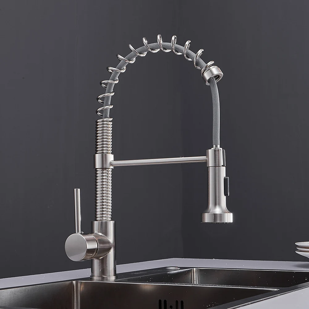 Brass Kitchen Mixer Tap Brushed Nickel Single Hole Deck Mounted Pull Down Cold and Hot Water Kitchen Sink Faucet AT9864BN
Brass Kitchen Mixer Tap Brushed Nickel Single Hole Deck Mounted Pull Down Cold and Hot Water Kitchen Sink Faucet AT9864BN