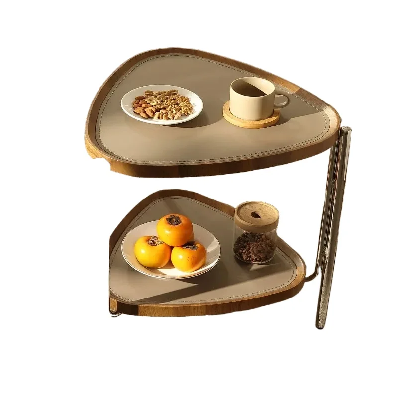 Minimalist Sofa Side Table, Luxury Stainless Steel with Saddle Leather, Bedroom Triangular Double-Layer Storage Table, Moveable 
Minimalist Sofa Side Table, Luxury Stainless Steel with Saddle Leather, Bedroom Triangular Double-Layer Storage Table, Moveable