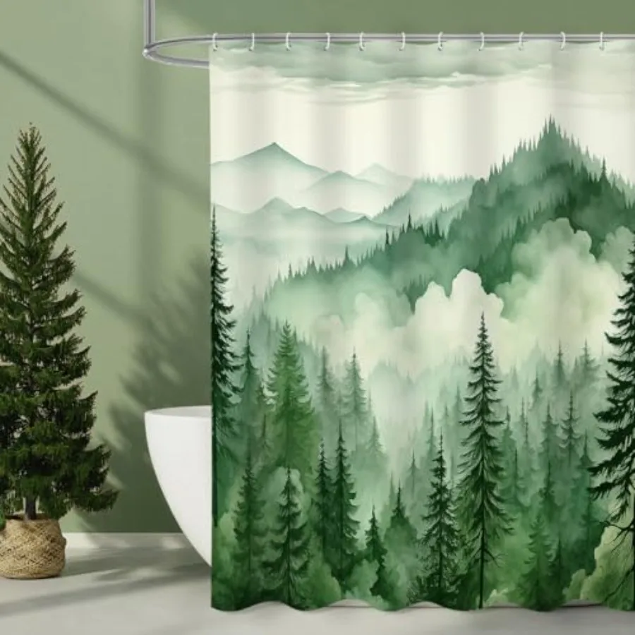 Green Misty Pine Forest Shower Curtain, Mountain Foggy Woodland Scenery Tree Shower Curtains for Chic Rustic Bathroom, Abstract
Green Misty Pine Forest Shower Curtain, Mountain Foggy Woodland Scenery Tree Shower Curtains for Chic Rustic Bathroom, Abstract