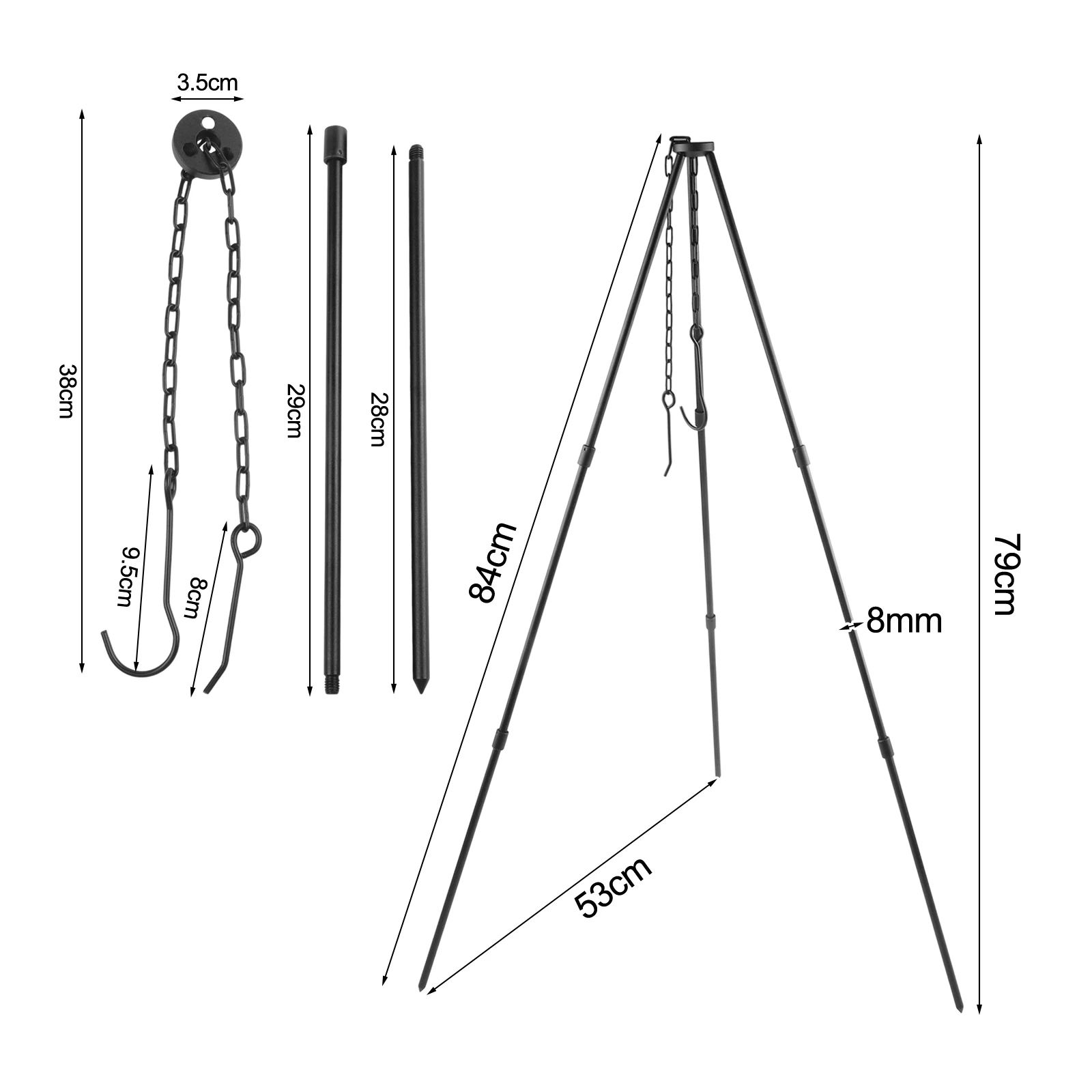 Barbecue Bracket Outdoor Camping Tripod Hanging Rack Picnic Barbecue Bracket Black Silver Outdoor Cooking Eating Barbecue Part
Barbecue Bracket Outdoor Camping Tripod Hanging Rack Picnic Barbecue Bracket Black Silver Outdoor Cooking Eating Barbecue Part