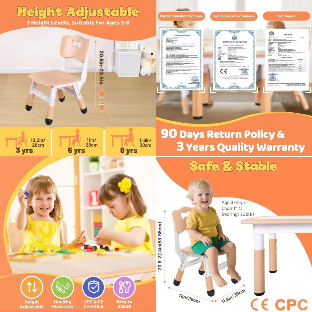 Регулируемый детский стул для детей 3-8 лет, 3 положения регулировки высоты, прочный, выдерживает до 100 кг, подходит для классов, детских садов и дома - Натуральный цвет
Регулируемый детский стул для детей 3-8 лет, 3 положения регулировки высоты, прочный, выдерживает до 100 кг, подходит для классов, детских садов и дома - Натуральный цвет