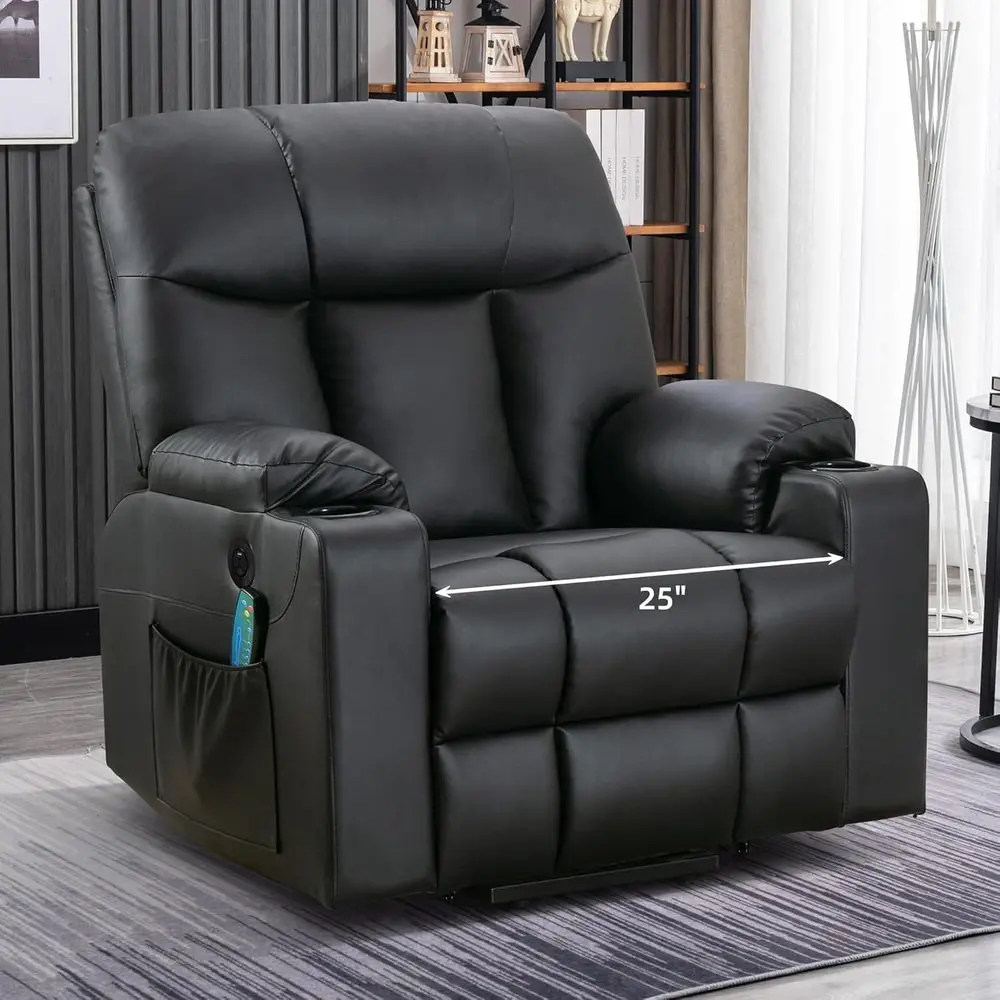 Wide Comfort Recliner with Heat and Massage, Leatherette Power Recliner with Massage for Seniors, Plush Recliner with Cup Holder
Wide Comfort Recliner with Heat and Massage, Leatherette Power Recliner with Massage for Seniors, Plush Recliner with Cup Holder