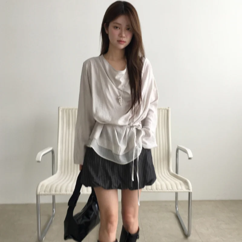 Spring 2026 Lazy Aosphere Long Sve Loose Polyester irt with Sa Transparent Undercollar Daily Wear Women's irt
Spring 2026 Lazy Aosphere Long Sve Loose Polyester irt with Sa Transparent Undercollar Daily Wear Women's irt