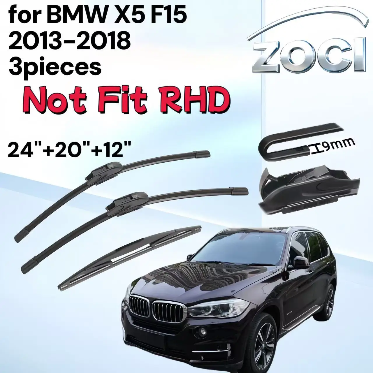 Premium Front & Rear Windshield Wiper Blades 3-Piece Set for BMW X5 F15 2013-2018 - 24"+20"+12" All-Weather Car Accessories
Premium Front & Rear Windshield Wiper Blades 3-Piece Set for BMW X5 F15 2013-2018 - 24"+20"+12" All-Weather Car Accessories
