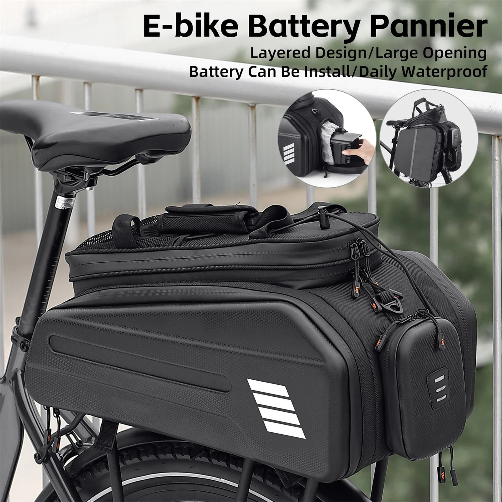 Сумка для аккумулятора электрического велосипеда, расширяемая большая вместительная сумка для велосипедной стойки, сумка для сидений, водонепроницаемая велосипедная сумка
Сумка для аккумулятора электрического велосипеда, расширяемая большая вместительная сумка для велосипедной стойки, сумка для сидений, водонепроницаемая велосипедная сумка