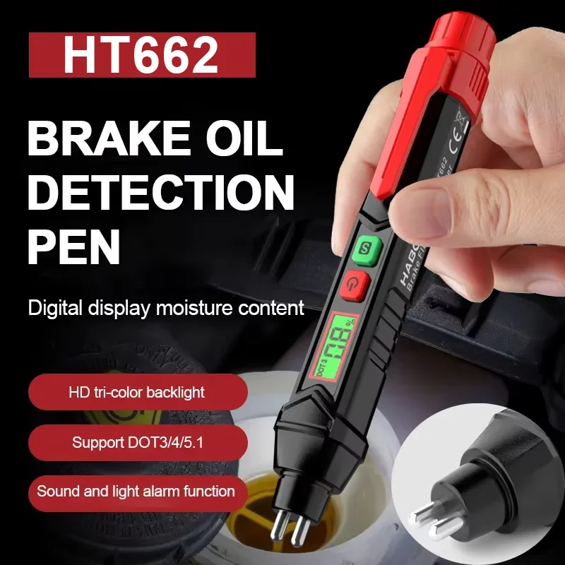 HT662 Brake Fluid Moisture Meter Brake Oil Tester Analyzer For DOT3/DOT4/DOT5.1 Brake Oil Quality Check Pen Sound Light Alarm
HT662 Brake Fluid Moisture Meter Brake Oil Tester Analyzer For DOT3/DOT4/DOT5.1 Brake Oil Quality Check Pen Sound Light Alarm