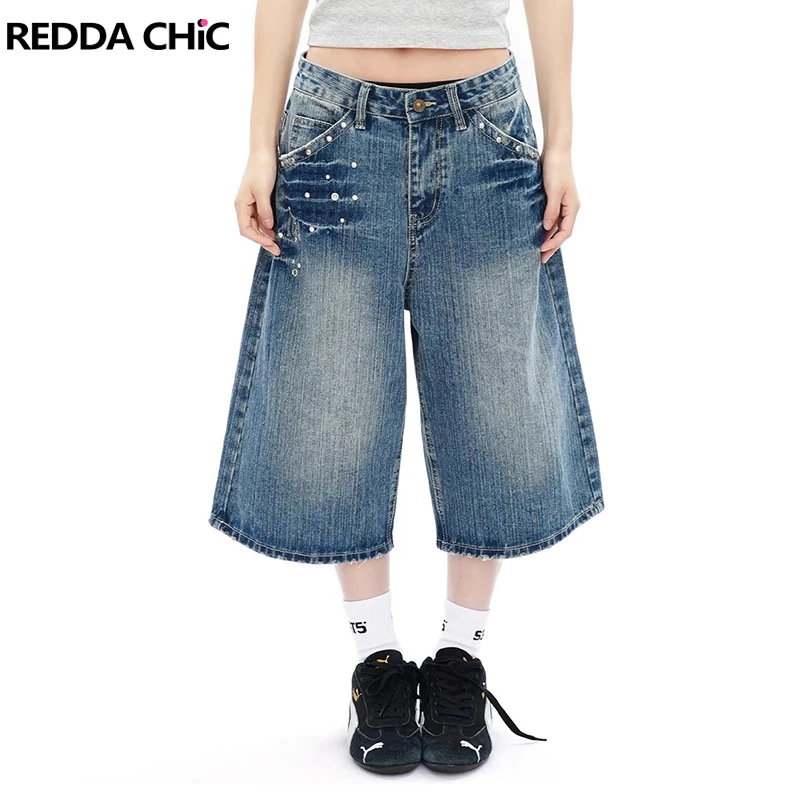 REDDACHiC Studded Pocket Women Bermuda Pants Distressed Frayed Wide Leg Low Waist Straight Denim Shorts Vintage Y2k Streetwear
REDDACHiC Studded Pocket Women Bermuda Pants Distressed Frayed Wide Leg Low Waist Straight Denim Shorts Vintage Y2k Streetwear