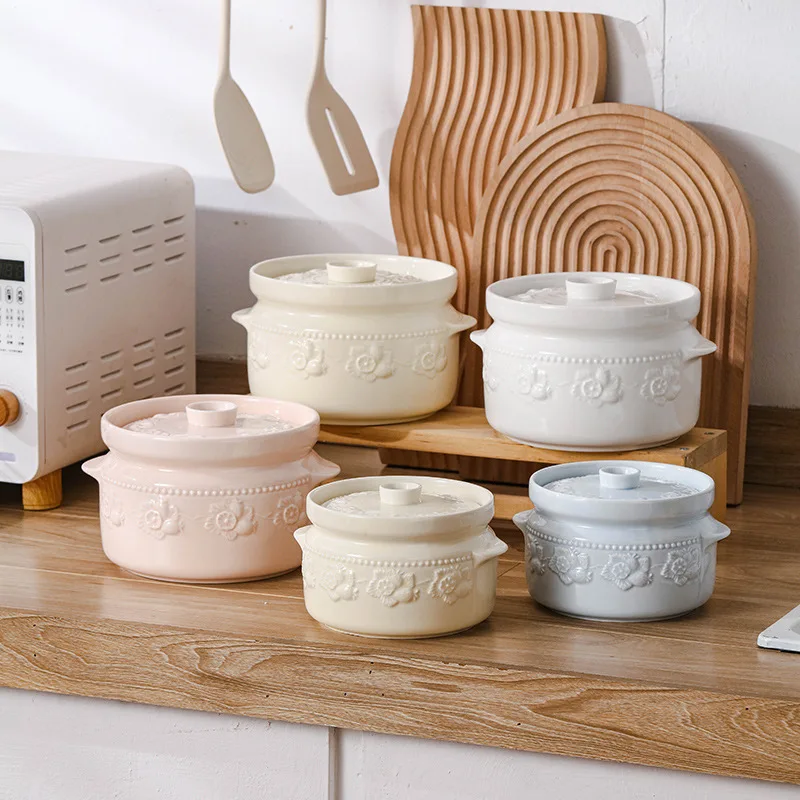 Elegant Ceramic Covered Soup Bowl Large Capacity Cream Style Double Ear Bowl for Home Kitchen
Elegant Ceramic Covered Soup Bowl Large Capacity Cream Style Double Ear Bowl for Home Kitchen