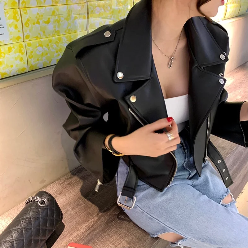Retro Sexy Cool ort PU Leather Jaet Women's Motorcycle Sle Windbreaker Slimming Flip Collar Faionable Biker Coat
Retro Sexy Cool ort PU Leather Jaet Women's Motorcycle Sle Windbreaker Slimming Flip Collar Faionable Biker Coat