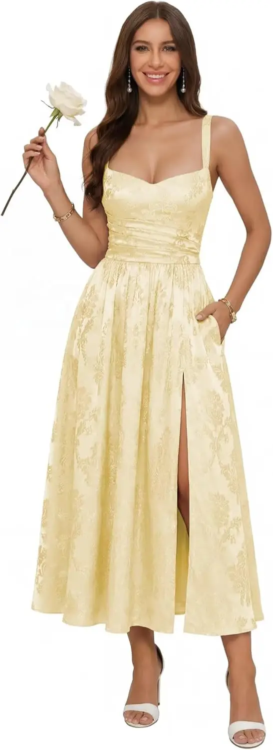 Jacquard Satin Bridesmaid Dresses for Women Spaghetti Straps A Line Tea Length Formal Dress Ball Gown Evening Party Dresses
Jacquard Satin Bridesmaid Dresses for Women Spaghetti Straps A Line Tea Length Formal Dress Ball Gown Evening Party Dresses
