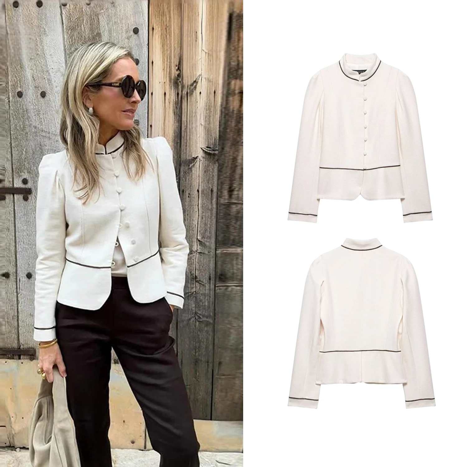 Women Elegant Slim Blazers Coat Spring Autumn Female Trendy Contrasting Colors Trimmed Buttons Blazer Lady High Street Jackets
Women Elegant Slim Blazers Coat Spring Autumn Female Trendy Contrasting Colors Trimmed Buttons Blazer Lady High Street Jackets