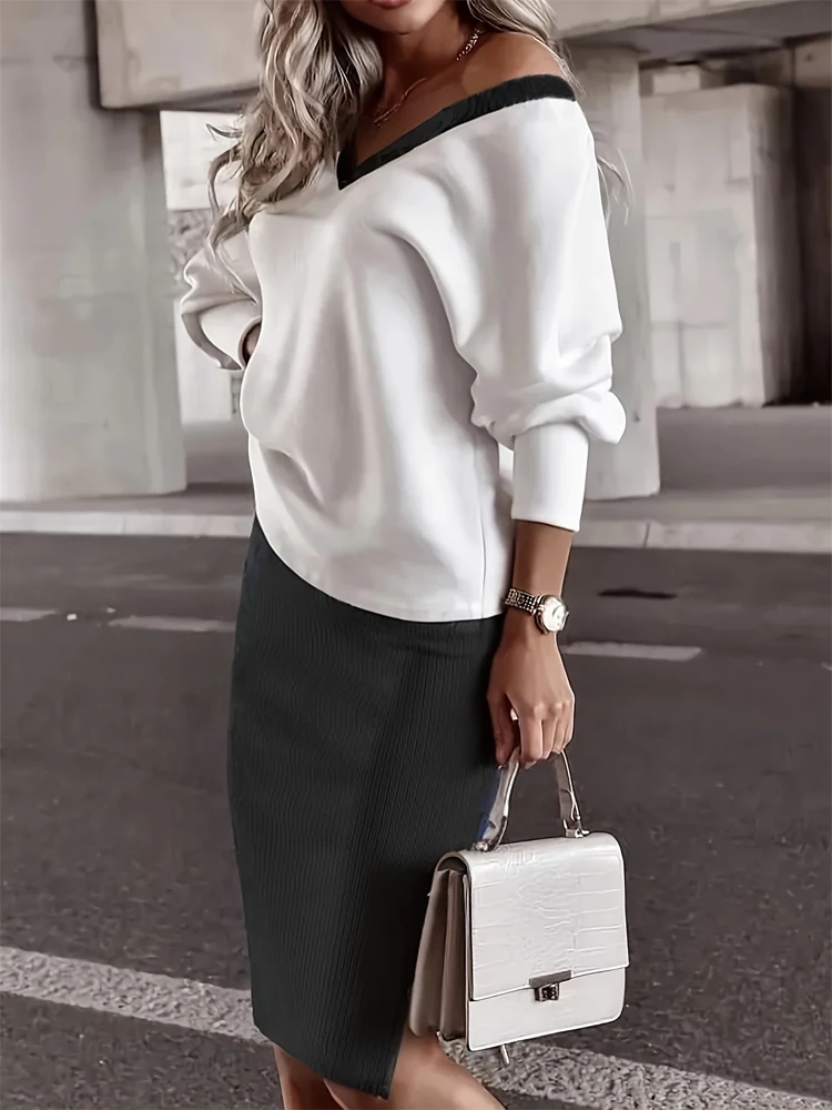 Casual High Split Midi Skirt Set Women Chic Solid Long Sleeves V-neck Loose Sweatshirt Suit 2026 Lady Spring Autumn Outfit New
Casual High Split Midi Skirt Set Women Chic Solid Long Sleeves V-neck Loose Sweatshirt Suit 2026 Lady Spring Autumn Outfit New