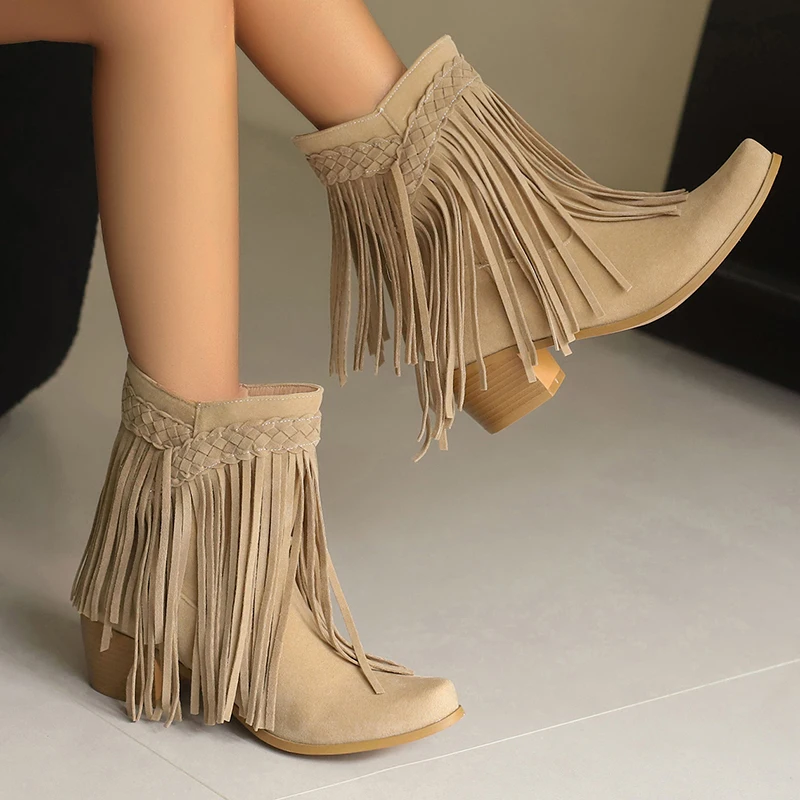 Autumn Winter Women Retro Tassel Ankle Boots Faux Suede High Heels Women Western Cowboy Fringe Booties Plus Size 46 Woman Shoes
Autumn Winter Women Retro Tassel Ankle Boots Faux Suede High Heels Women Western Cowboy Fringe Booties Plus Size 46 Woman Shoes