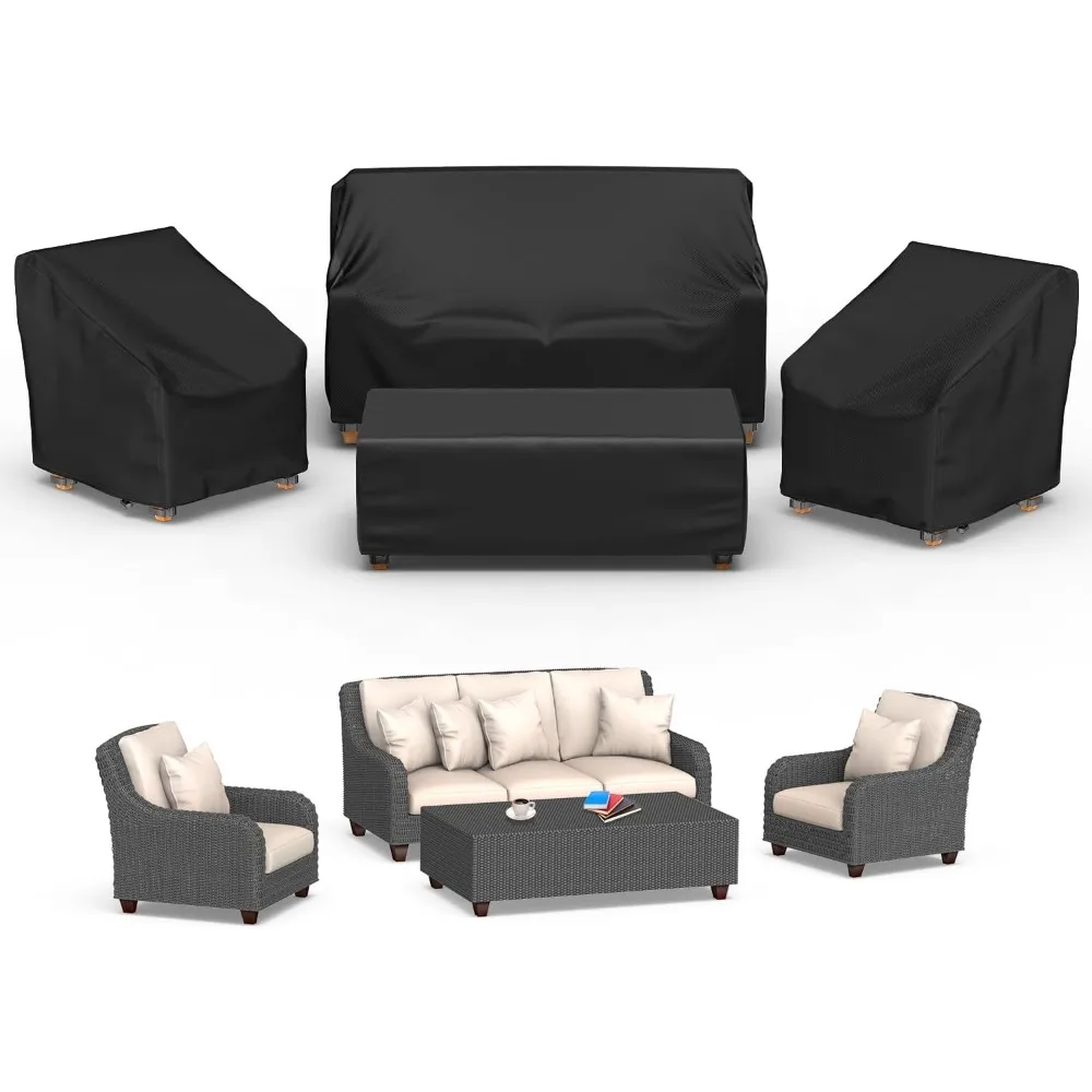 4-Piece Outdoor Furniture Cover Set: Waterproof Sofa, 2 Chairs, and Coffee Table Covers
4-Piece Outdoor Furniture Cover Set: Waterproof Sofa, 2 Chairs, and Coffee Table Covers