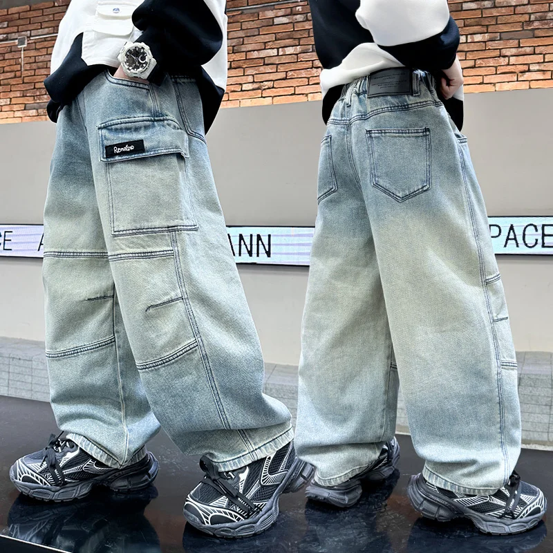 Fashion Kids Straight Leg Cargo Jeans For Tween Boys Casual Street Denim Pants Child Vintage Light Blue Pocket Jeans Trousers
Fashion Kids Straight Leg Cargo Jeans For Tween Boys Casual Street Denim Pants Child Vintage Light Blue Pocket Jeans Trousers