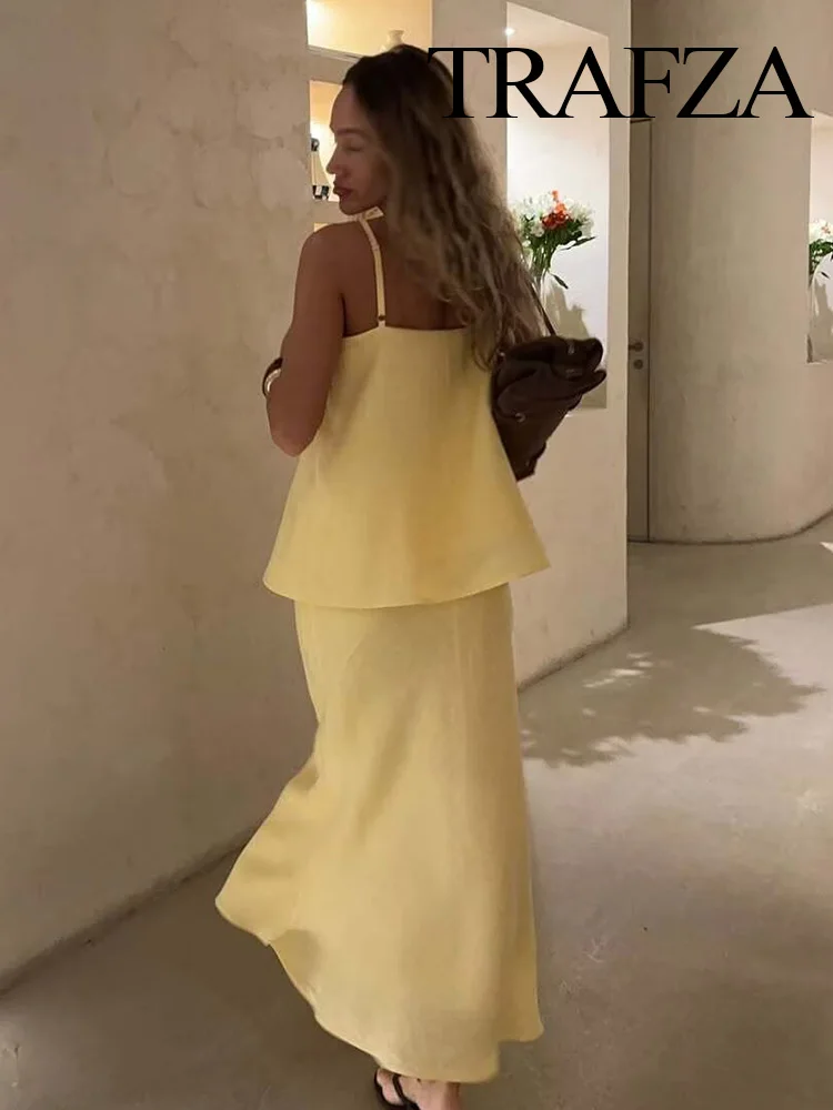 TRAFZA Summer Women Solid Pleated Small Strap Sleeveless Sling Short Top+New Elegant Back Zipper Fishtail Hip Midi Skirt Suit
TRAFZA Summer Women Solid Pleated Small Strap Sleeveless Sling Short Top+New Elegant Back Zipper Fishtail Hip Midi Skirt Suit