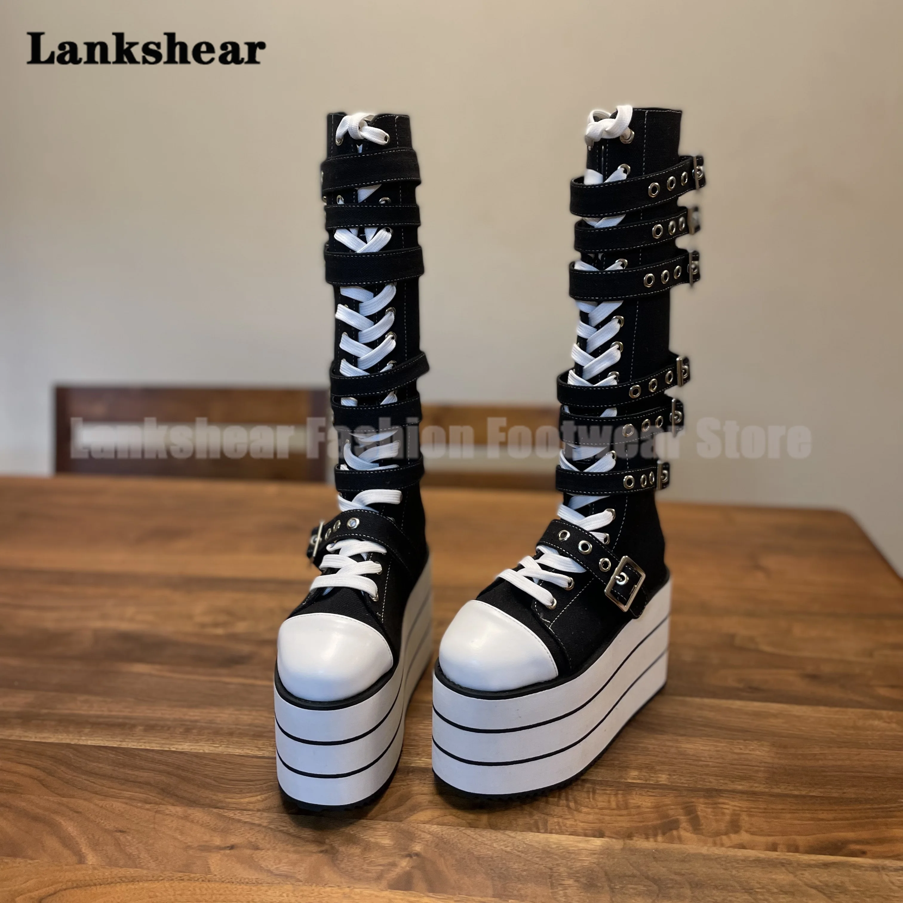 Platform Metal Belt Buckle Canvas Shoes Cross Tied Booties New In Y2K Designer Style Handmade Women Shoes Zapatos Para Mujere
Platform Metal Belt Buckle Canvas Shoes Cross Tied Booties New In Y2K Designer Style Handmade Women Shoes Zapatos Para Mujere