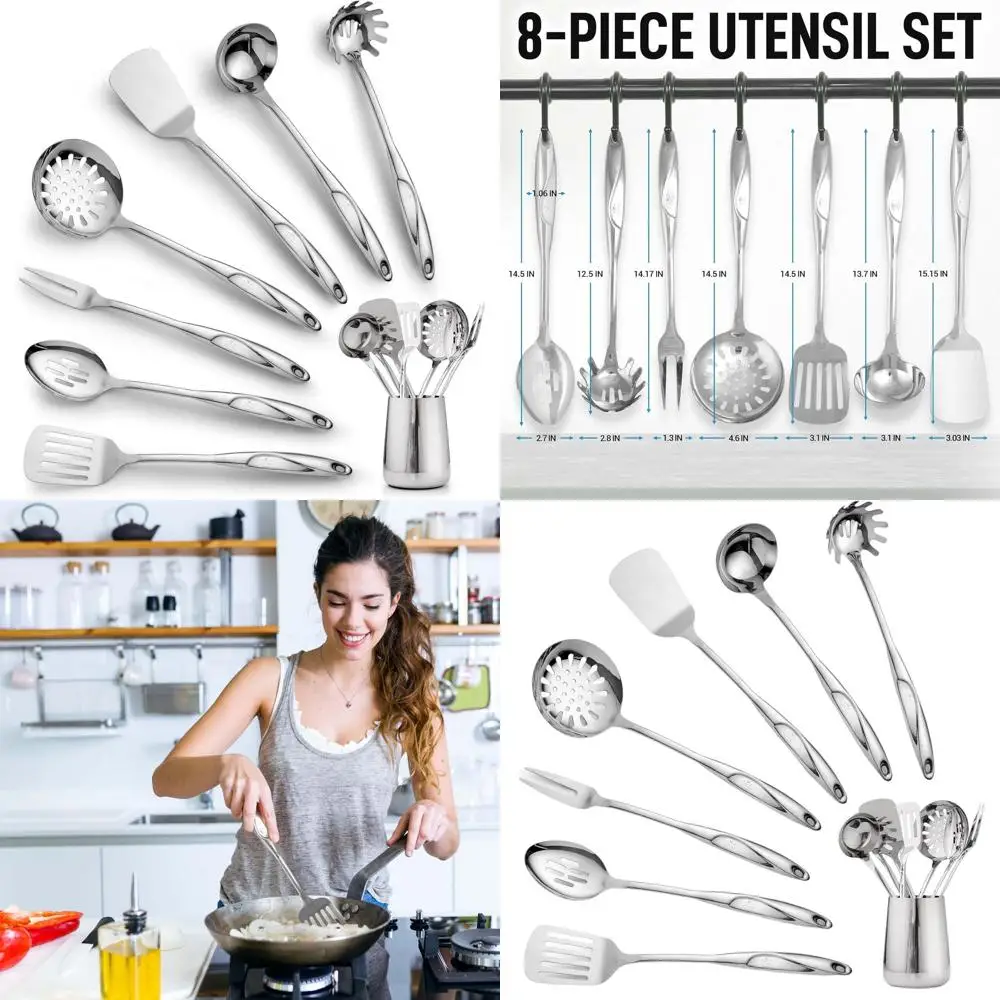 Набор кухонной утвари из 8 предметов из нержавеющей стали — прочные, легко чистящиеся металлические аксессуары
Набор кухонной утвари из 8 предметов из нержавеющей стали — прочные, легко чистящиеся металлические аксессуары