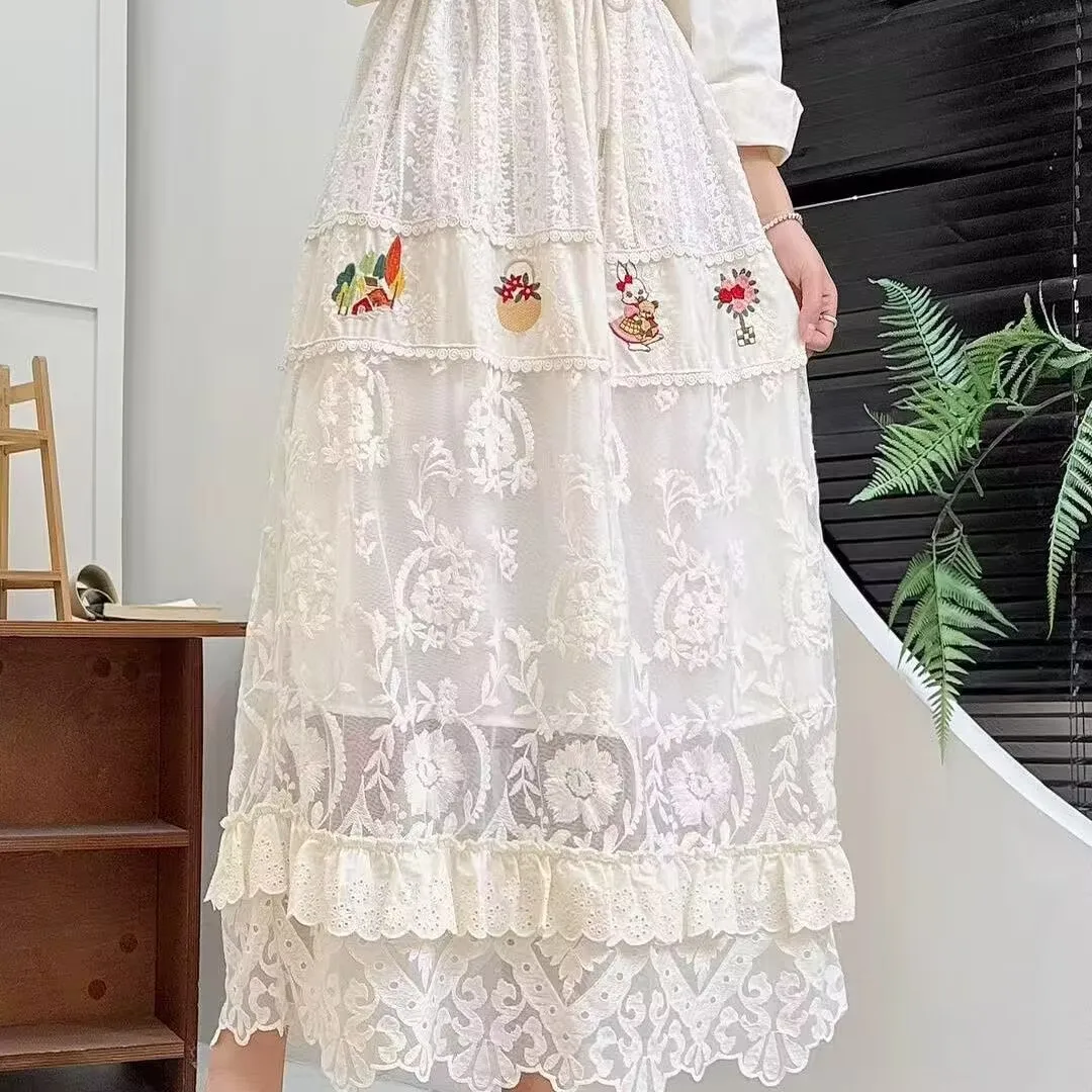 Japanese Mori Girl Vintage Embroidery Patchwork Lace Skirt for Women Spring Summer High Waist Lolita A-line Long Skirts Female
Japanese Mori Girl Vintage Embroidery Patchwork Lace Skirt for Women Spring Summer High Waist Lolita A-line Long Skirts Female