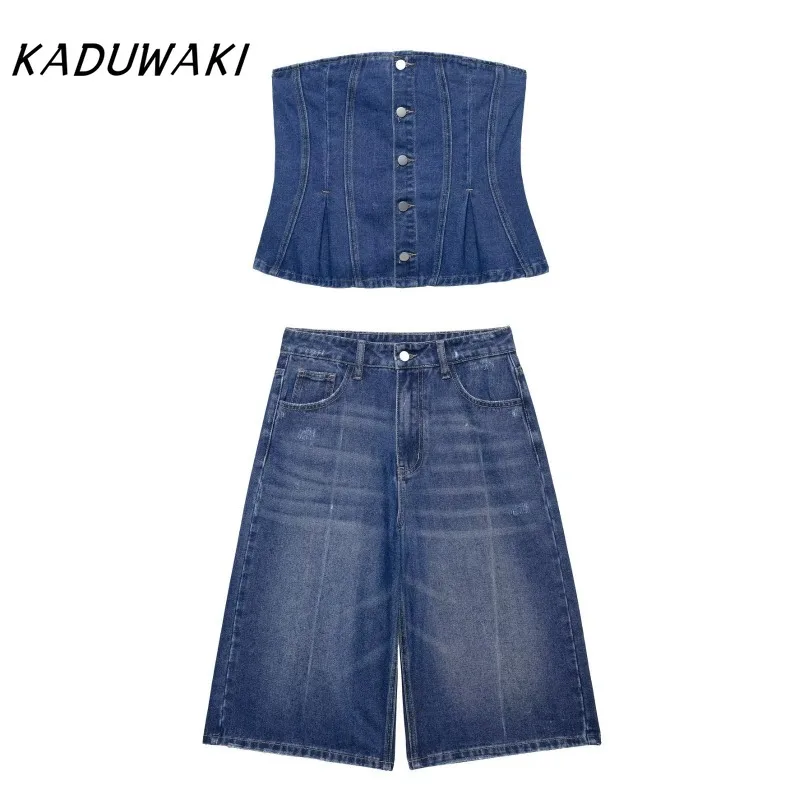 KADUWAKI Summer Hot Girl Style Slim Fit Off Shoulder Single Breasted Strapless Short Top Wide Leg Cropped Pants Two Piece Sets
KADUWAKI Summer Hot Girl Style Slim Fit Off Shoulder Single Breasted Strapless Short Top Wide Leg Cropped Pants Two Piece Sets