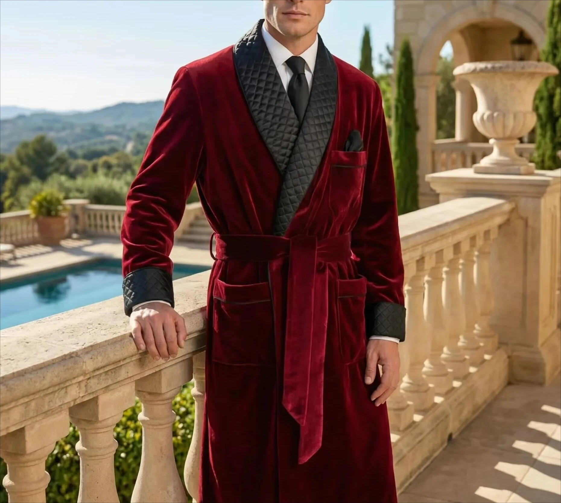 Long Velvet Smoking Jacket Shawl Lapel Wedding Groom Coat Terno Men Suit Blazer with Belt
Long Velvet Smoking Jacket Shawl Lapel Wedding Groom Coat Terno Men Suit Blazer with Belt