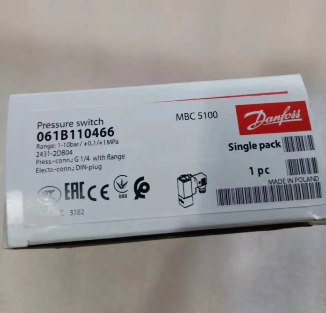 Model 061B110466 New Danfoss Pressure Switchin stock
Model 061B110466 New Danfoss Pressure Switchin stock