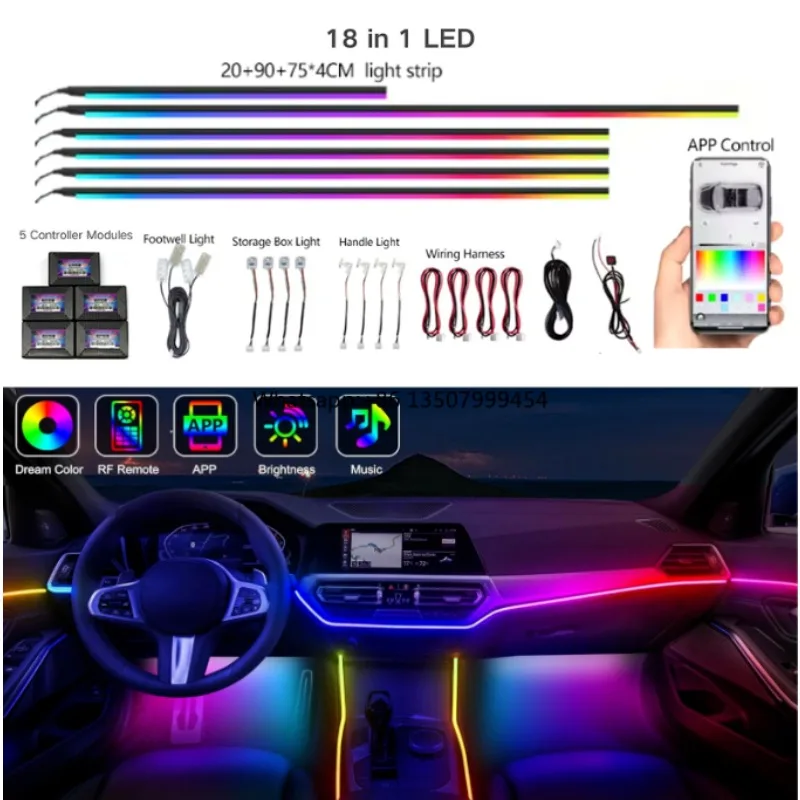 Factory OEM Car Ambient Lighting Easy Install Symphony/Magic Car Interior 256 Colors LED Atmosphere Light Kit for Universal Car
Factory OEM Car Ambient Lighting Easy Install Symphony/Magic Car Interior 256 Colors LED Atmosphere Light Kit for Universal Car