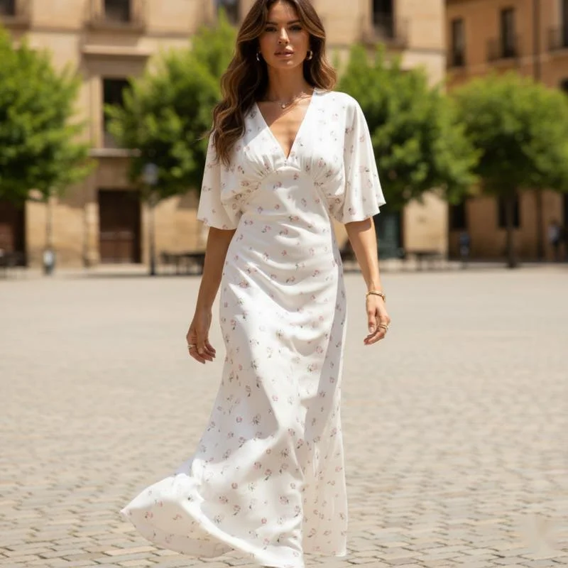Summer Women's Elegant Floral Print Maxi Dress V Neck Short Sleeve High Waist Bodycon Dress For Dinner Date Party Evening Wear
Summer Women's Elegant Floral Print Maxi Dress V Neck Short Sleeve High Waist Bodycon Dress For Dinner Date Party Evening Wear