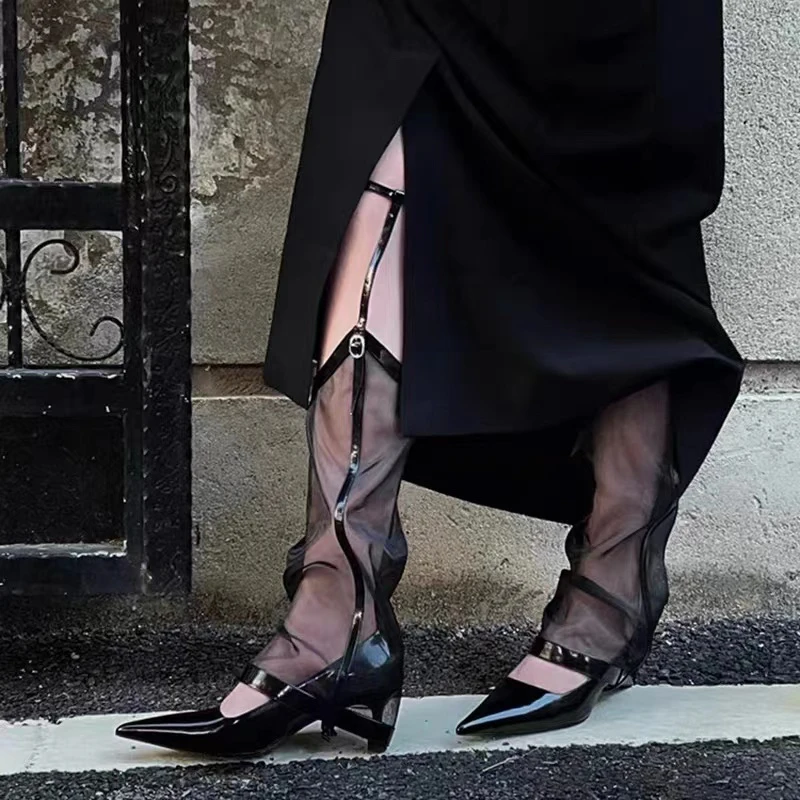 Lady Breathable Hollow Sandals New Fashion Pointed Stiletto Shoes Sexy Black Mesh Knee High Boots Woman Brand Desing Pumps
Lady Breathable Hollow Sandals New Fashion Pointed Stiletto Shoes Sexy Black Mesh Knee High Boots Woman Brand Desing Pumps