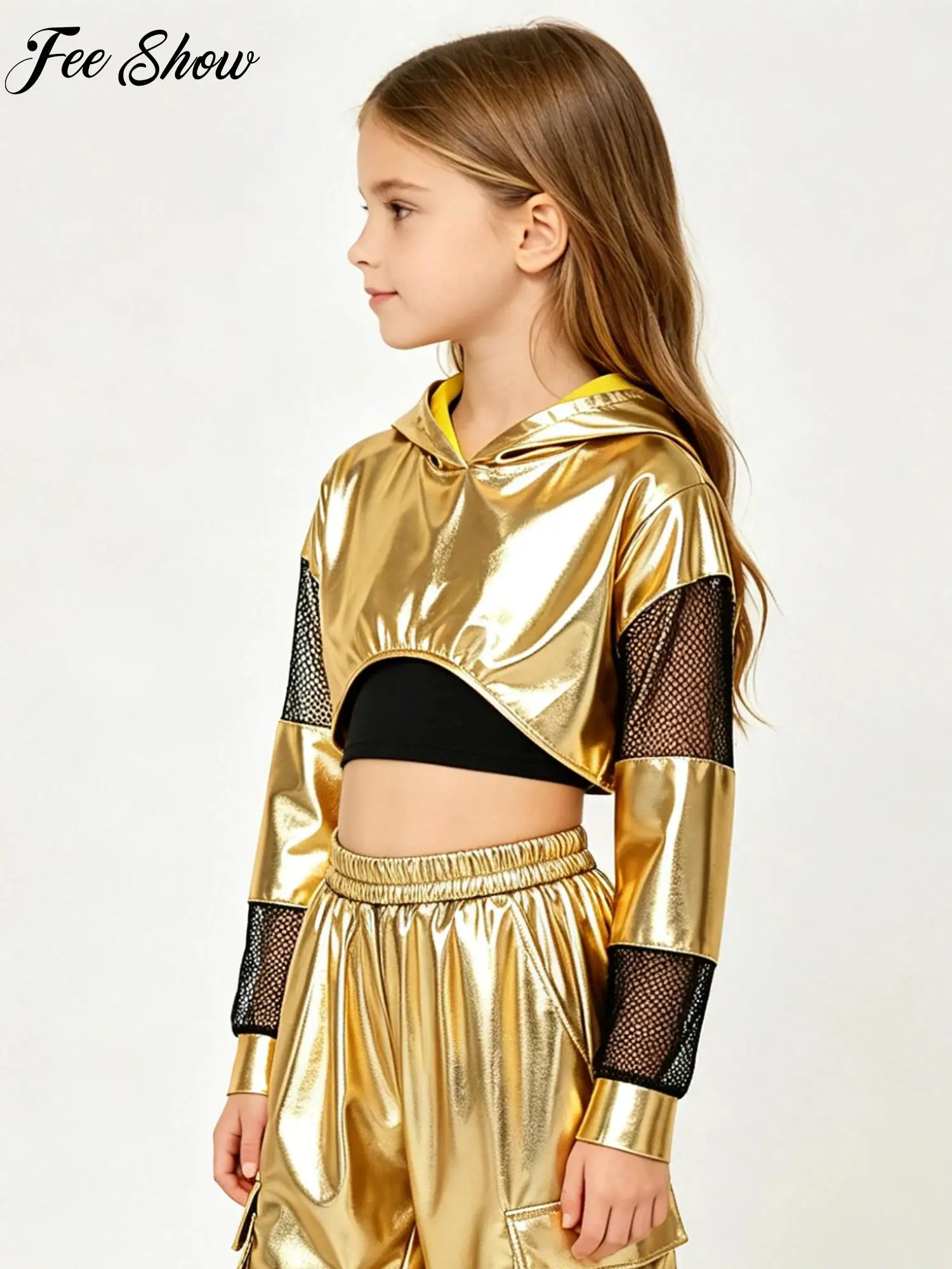 Kids Girls Hip-hop Jazz Dance Hooded Pullover Crop Top Metallic Hoodie Mesh Patchwork Long Sleeve Sweatshirt
Kids Girls Hip-hop Jazz Dance Hooded Pullover Crop Top Metallic Hoodie Mesh Patchwork Long Sleeve Sweatshirt