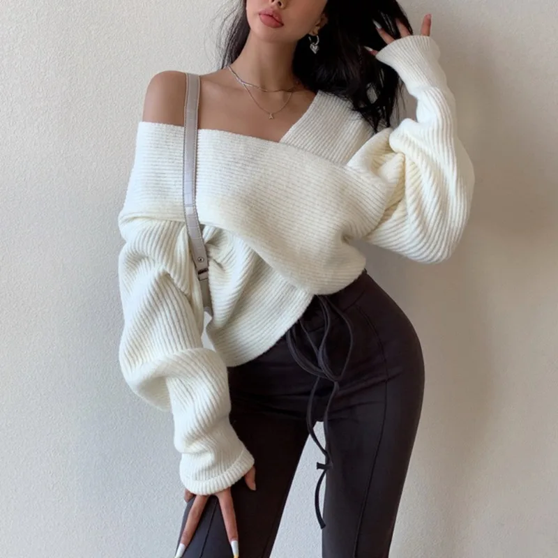 Tuularose Women's V-Neck Pullover Sexy Off-Shoulder Asymmetric Oversized Casual Sweater Solid Commuter Streetwear Female Sweater
Tuularose Women's V-Neck Pullover Sexy Off-Shoulder Asymmetric Oversized Casual Sweater Solid Commuter Streetwear Female Sweater